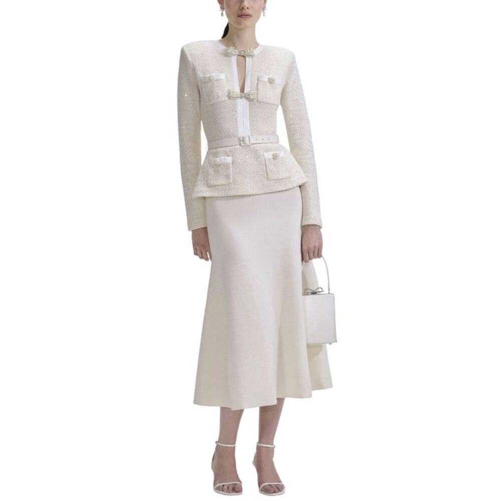 Self-Portrait Womens Sequin Knit Tailored Midi Dress Small Cream - NWT $650